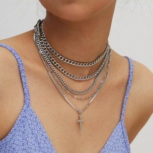 New Silver Multilayer Cross Necklace